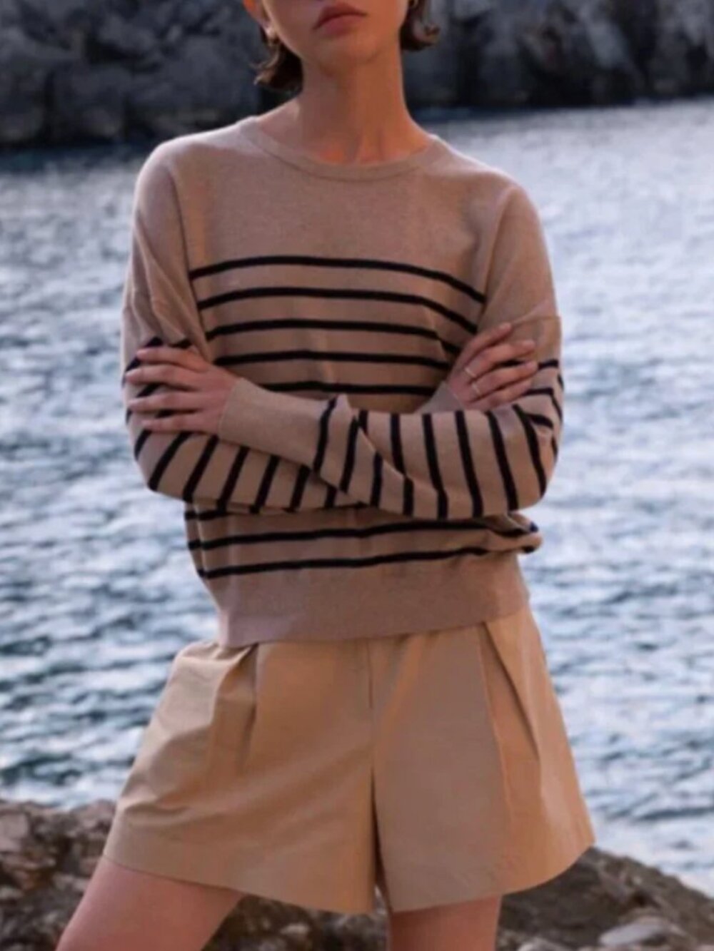 Jenni Kayne Avery Crewneck Sweater - Oat/Navy Stripe Quiet Lux Knit